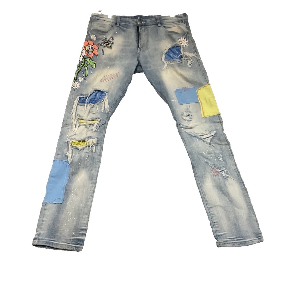 Smoke‎ Rise Graffiti Jeans 38x34 (34x32Measured) Mens Skater Lazy Fit Jeans